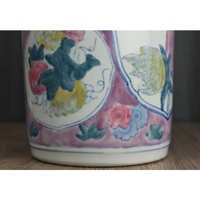 Late 20th Century Chinese Porcelain Hand Painted Floral Umbrella Stand For Sale - Image 12 of 12