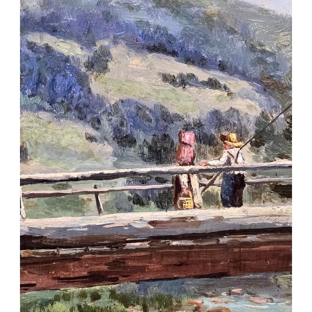 Late 19th Century Frank Henry Shapleigh — Fishing From the Bridge at Jackson, New Hampshire — 1878 American Oil Painting For Sale - Image 5 of 12