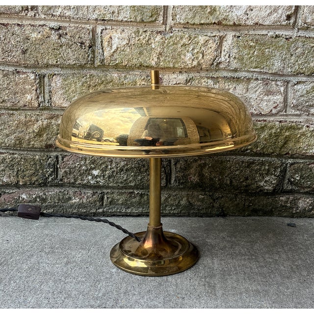 Italian Vintage Brass Dome Table Lamp For Sale - Image 3 of 8
