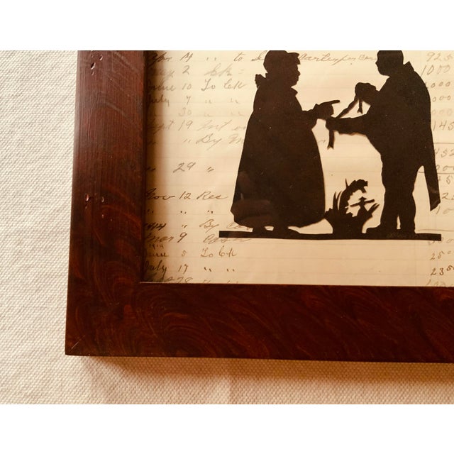 1980s Cecil Cox Hand-Cut Scissor Silhouette on Early 1900s Sc Ledger in Faux-Grained Frame For Sale - Image 9 of 12