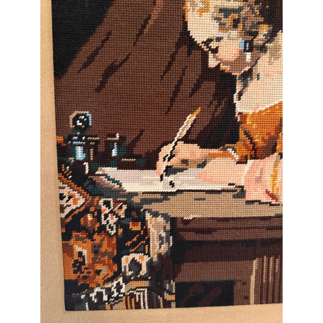 VTG Framed Needlepoint "Woman Writing a Letter" Ter Borch Old Master 30x27 Gilt" For Sale - Image 4 of 16