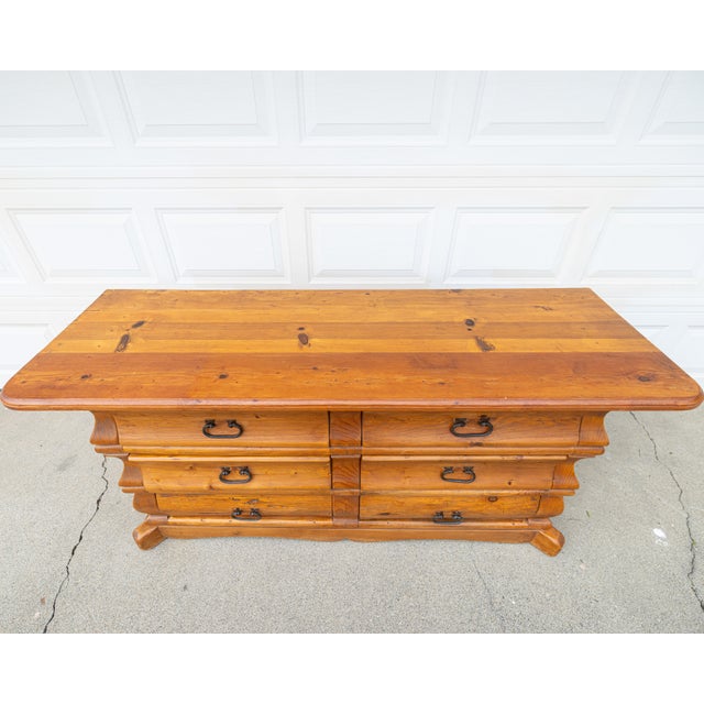 Orange Vintage Rustic Modern Solid Pine Handcrafted Six-Drawer Dresser With Natural Patina For Sale - Image 8 of 18