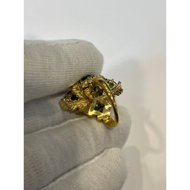 Gemstone 7.5 Carat Natural 4 Oval Cut Emerald & Diamond Flower Ring 18 Karat Yellow Gold, Size 3.75 For Sale - Image 7 of 18
