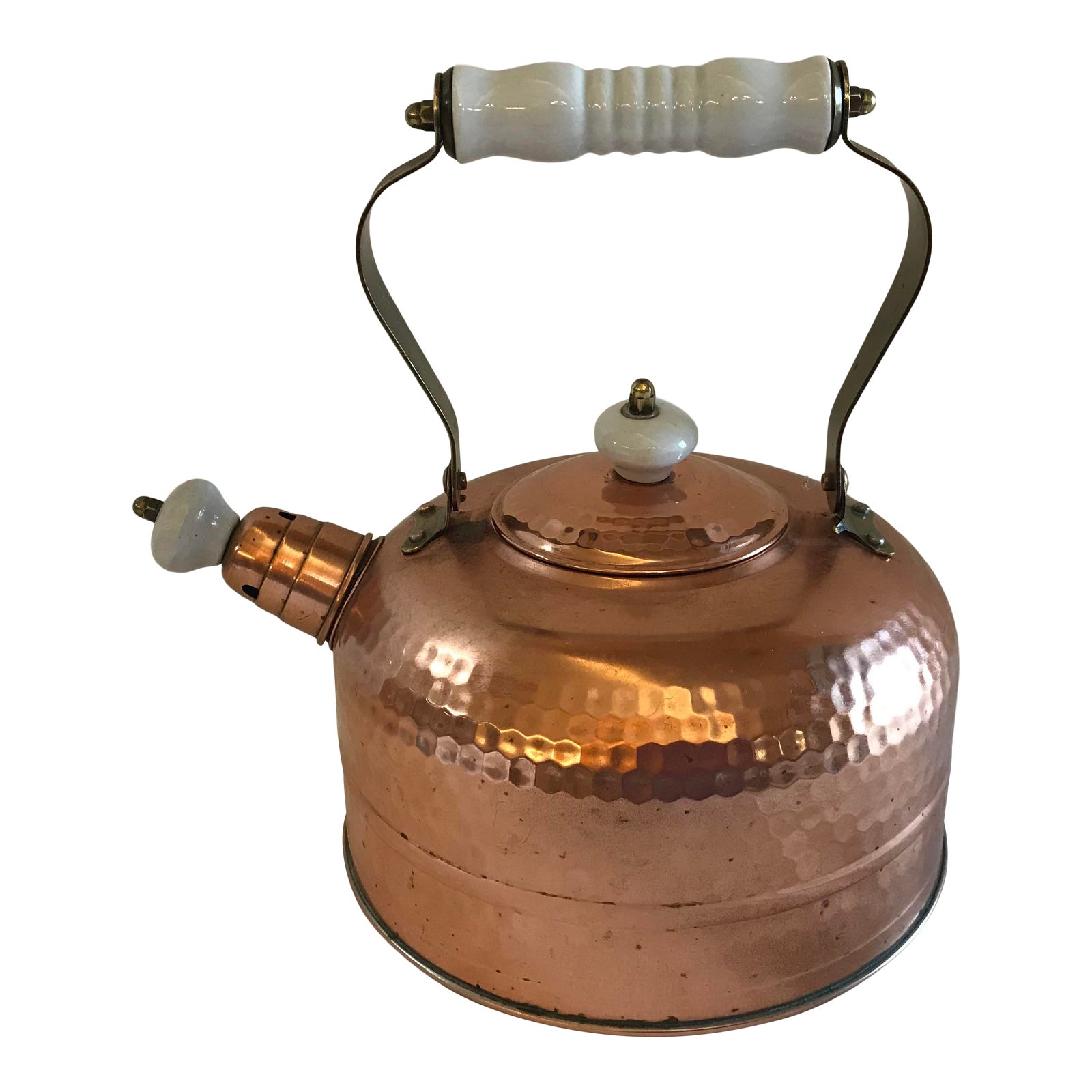 Vintage Hammered Copper Tea Kettle With Ceramic Handle Chairish