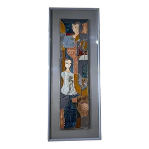 Modernist Horizontal Figurative Ceramic Tile Wall Hanging