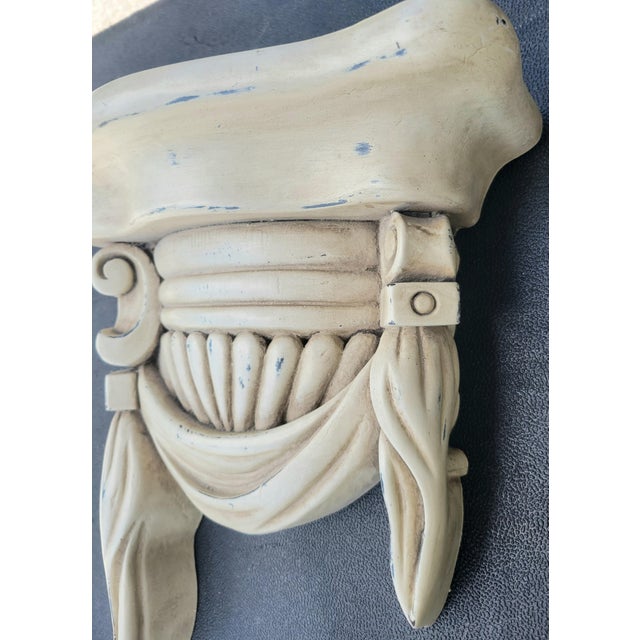 Off-white Vintage Wood Carved Draped Neoclassical Off White Classic Wall Brackets Shelves- A Pair For Sale - Image 8 of 9