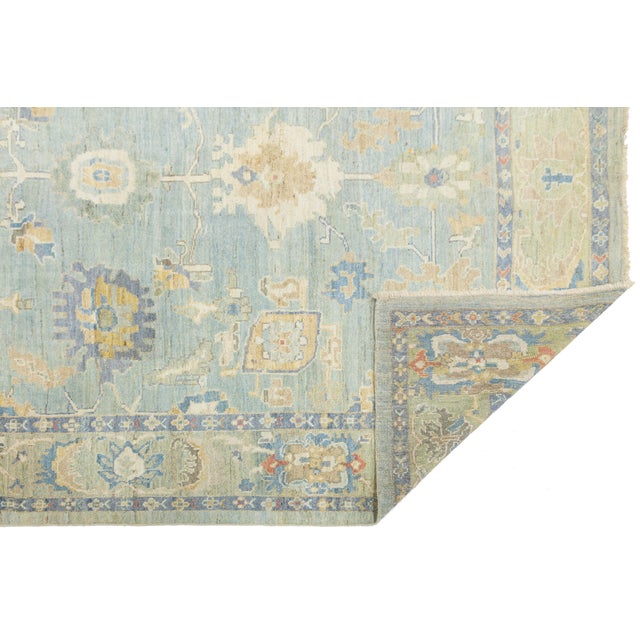 Modern Modern Sultanabad Hand-Knotted Wool Area Rug – Soft Muted Blue & Sage 8 X 11 For Sale - Image 3 of 11