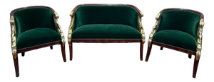 Empire Mahogany Sofa and Armchairs with Gilded Swan Heads, 1950s, Set of 3