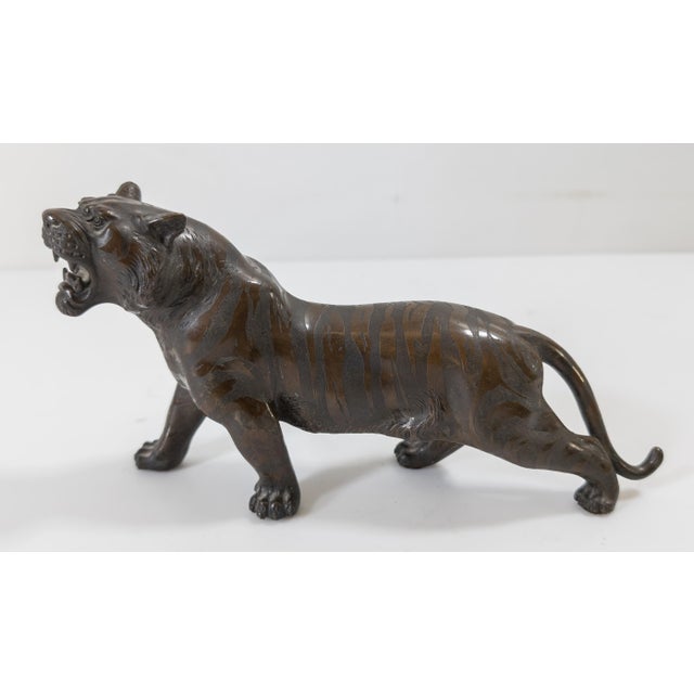 Japanese 19th or 20th Century Japanese Meiji Bronze Okimono Figure of a Tiger, Signed For Sale - Image 3 of 12
