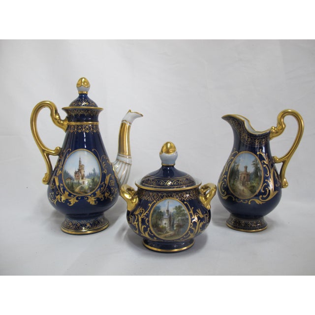 19th Century Art Nouveau Hans Heiling Karlsbad 19thc Gilt Hand Painted German Landscape Porcelain Pitcher For Sale - Image 11 of 11