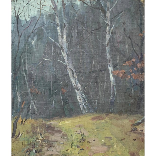 Forest Landscape Oil Painting, Ukrainian Art, 1950s For Sale