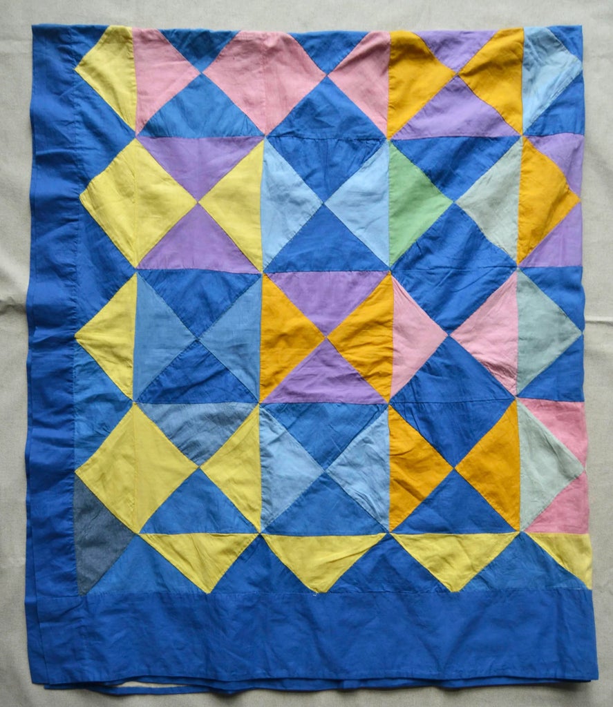 Vintage Hand-Stitched Triangle Patterned Quilt - | Chairish