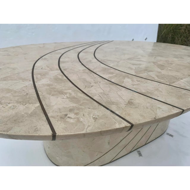 Italian Tessellated Stone and Brass Inlay Oval Coffee Table For Sale In Miami - Image 6 of 13