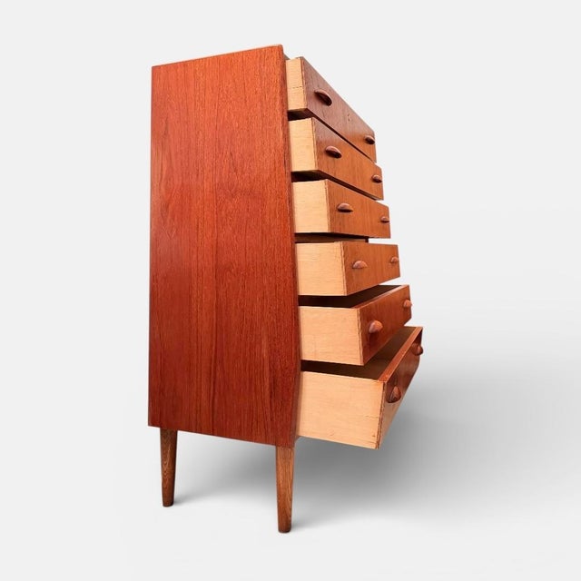 Danish highboy dresser with half-moon handles | denmark, c. 1960s a rare danish highboy dresser from the 1960s,...