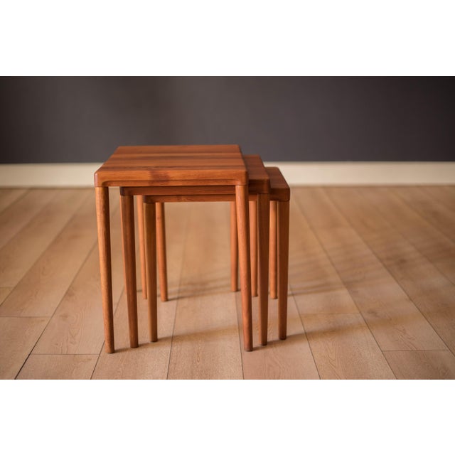 Danish Modern Solid Teak Set of Nesting End Tables by h.w. Klein for Bramin For Sale - Image 9 of 17