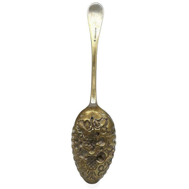 Antique Ornate Leaf Berry & Flower Fruit Scene Jam Berry Spoon by J B & Sons For Sale - Image 4 of 7