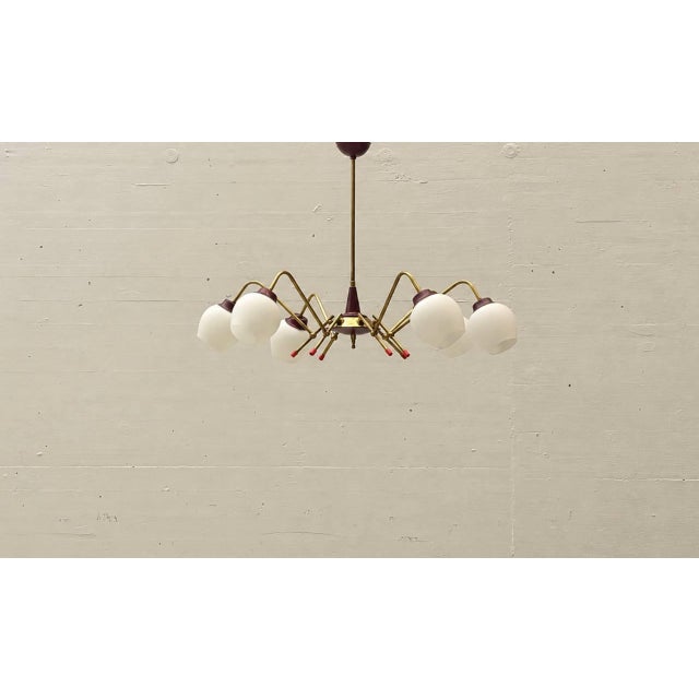 Sputnik Ceiling Light with Brass Frame and Opal Glass, 1950s For Sale - Image 13 of 13