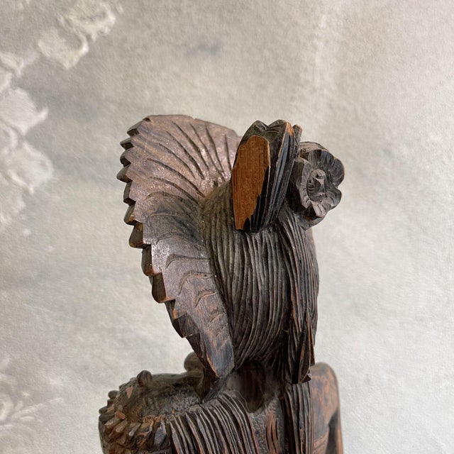 Brown Sculpture Depicting a Balinese Woman on Hand-Carved Mahogany, 1960s For Sale - Image 8 of 9
