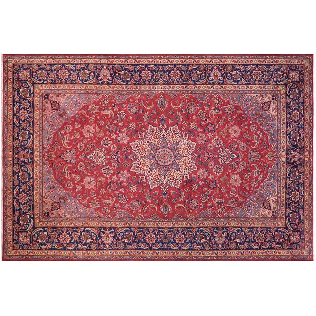 Shabby Chic Persian Kashan Red/Blue Wool Rug - 9'8'' X 13'2'' For Sale - Image 10 of 10