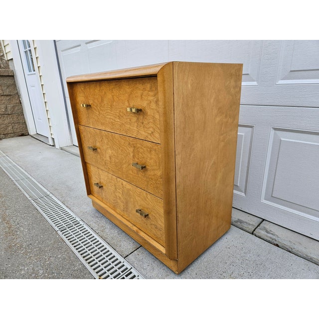 Burlwood Three Drawer Chest of Drawers Dresser For Sale - Image 6 of 15