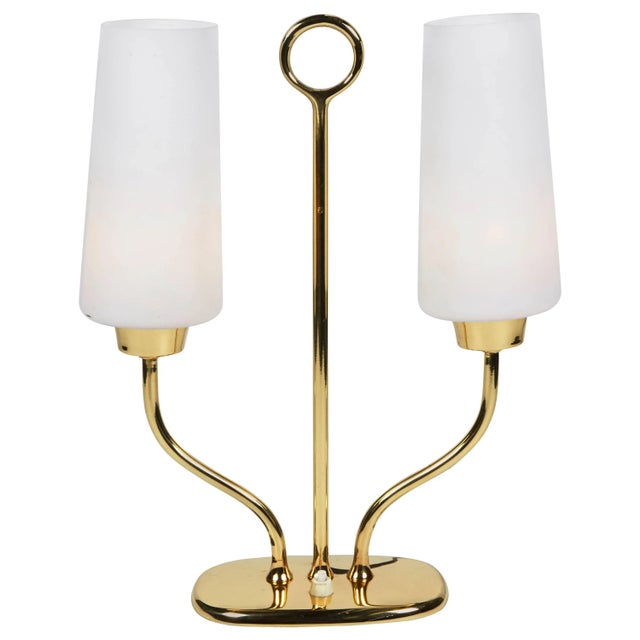 Brass Stilnovo 1950s Italian Table Lamp in Brass and Case Glass Satin Shades For Sale - Image 8 of 8