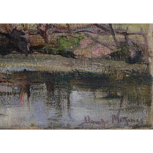 Impressionist Artist, Thatched Cottage by Stream, 1890s-1910s, Oil on Canvas For Sale - Image 3 of 5