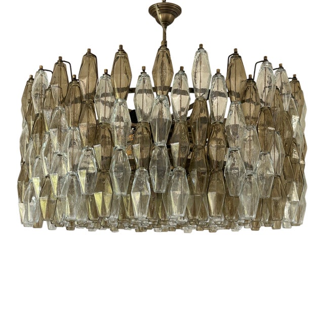 Contemporary Huge "Poliedro" Murano Glass Brunish Chandelier in Venini Style by Simoeng For Sale