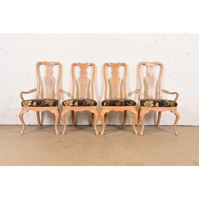A gorgeous set of four Queen Anne or Georgian style dining chairs By Drexel Heritage USA, Late 20th Century Carved oak,...