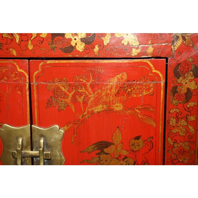Lar ge Oriental Chinese Hand Painted Lacquered Cabinet by Charles & Ray Eames, 1920s For Sale - Image 12 of 18