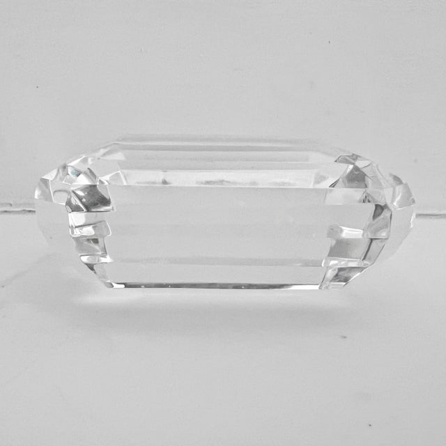 1990s Tiffany & Co. Faceted Crystal Paperweight Emerald Cut Signed Vintage Antique For Sale - Image 5 of 12