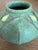 Petite Jemerick Arts & Crafts studio pottery vase with a sculptural, architectural form and richly textured green glaze....