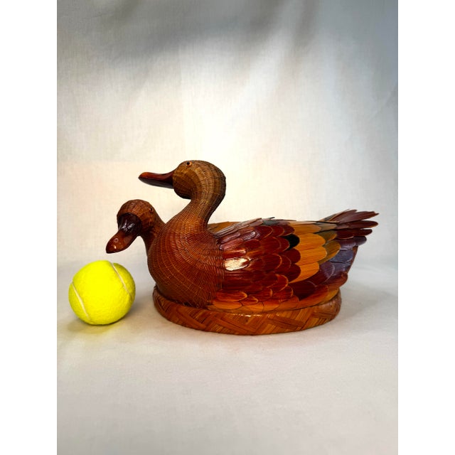 Asian Folk Art Duck Wicker Lidded Basket For Sale - Image 9 of 11