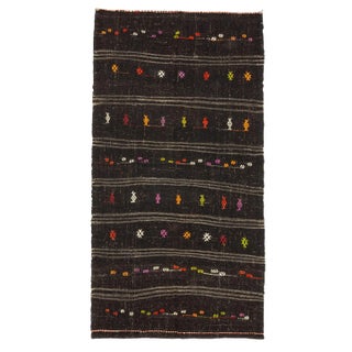 1960s Vintage Embroidered Goat Hair Kilim Rug- 5′4″ × 10′7″ For Sale