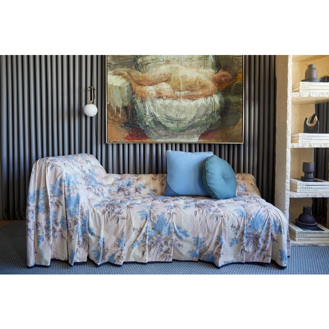 Ivory Featured in The 2020 San Francisco Decorator Showcase — Bespoke Martin Young Design Multicolor and White Ivory Tufted & Draped Jasper Fabric Chaise For Sale - Image 8 of 9