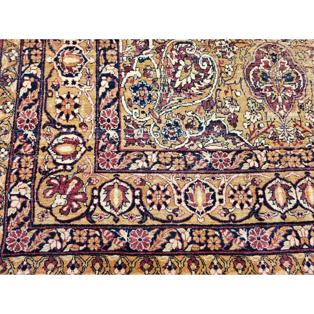 19th Century Persian Kerman Lavar Rug, Hand-Knotted Wool & Silk, Floral Pattern, Gold & Red, 4x6 For Sale - Image 13 of 16