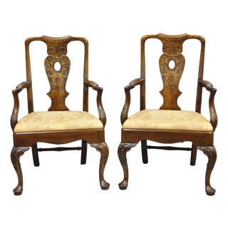 Late 20th Century Henredon Aston Court Chinoiserie Georgian Mahogany Dining Arm Chairs - A Pair For Sale