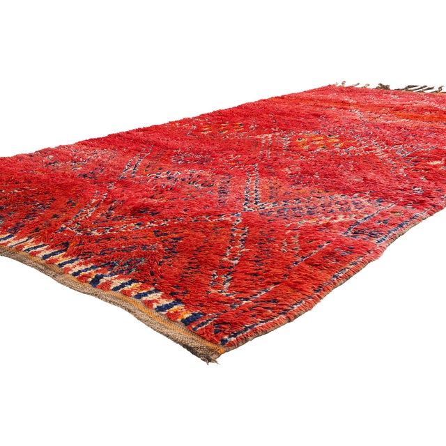 21905 Vintage Beni M'Guild Moroccan Rug, 05'08 x 11'05. The Crimson Medina: A Vintage Beni M'Guild Moroccan Masterpiece of...