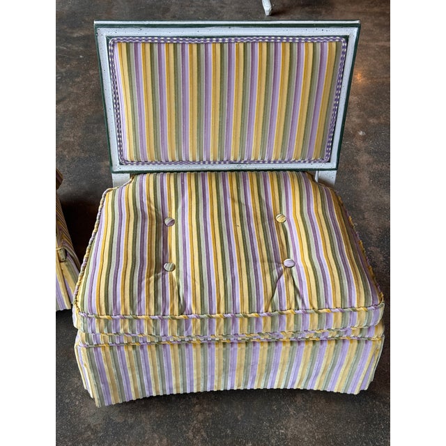 Traditional 1950s Pair Upholstered Slipper Chairs With Painted Frames For Sale - Image 3 of 9