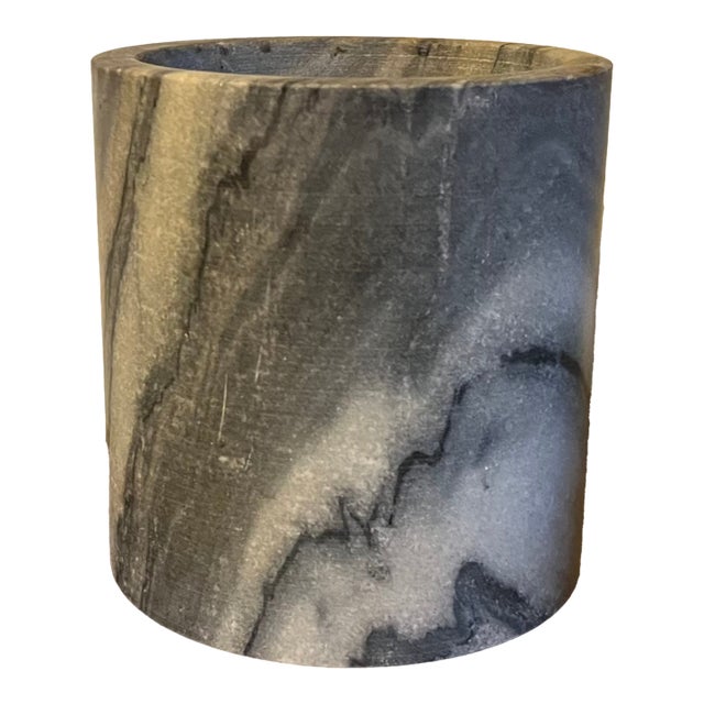 Mid-Century Italian Gray Marble Cylindrical Brush Pot or Wine Cooler Bottle Coaster For Sale