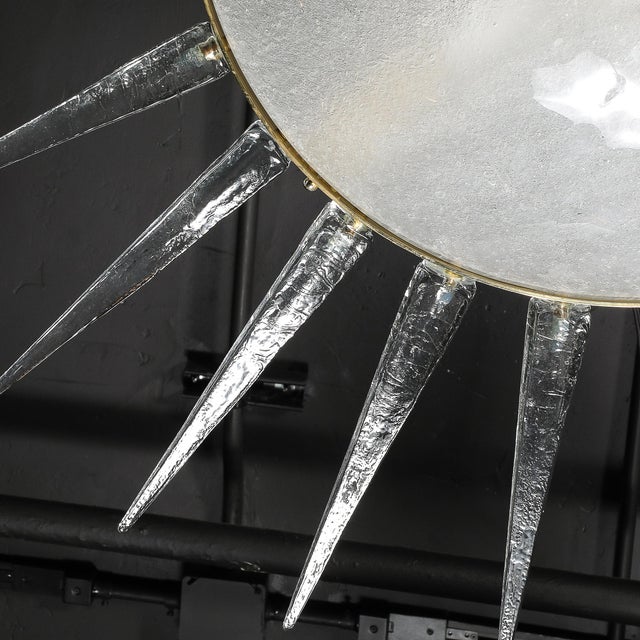 Modernist Brass Fitted Hand-Blown Murano Glass Starburst Spike Form Chandelier For Sale - Image 17 of 18