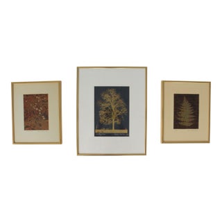 1980's Framed Etched Copper Foliage Art Wall Hangings S/3 For Sale