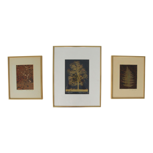 1980's Framed Etched Copper Foliage Art Wall Hangings S/3
