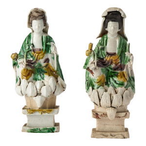 Chinese Kangxi Biscuit Porcelain Guanyin Figures
