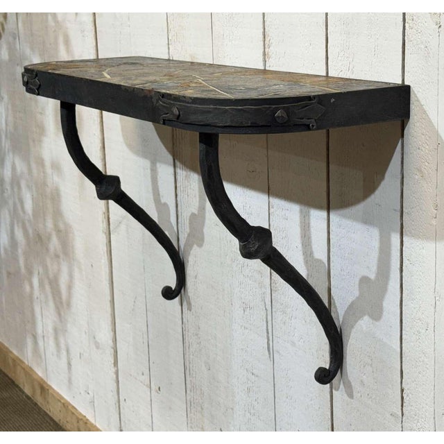 Console Table in Forged Steel and Slate Top, 1950s For Sale - Image 4 of 12