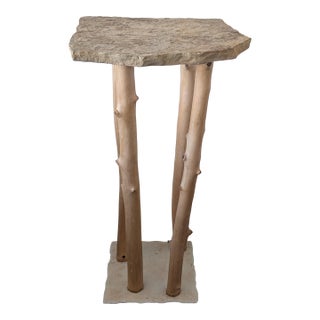 Custom Handcrafted Sandstone and Peeled Tree Limb Plant Stand For Sale