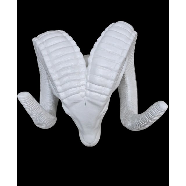 Mid-Century Modern Vintage White Rams Head Statue For Sale - Image 3 of 7