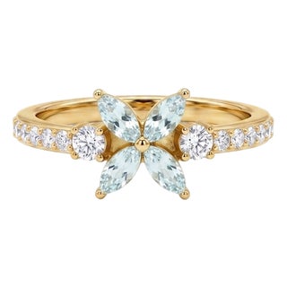 Aquamarine Flower Engagement Ring | Unique Promise Ring | March Birthstone Ring Us 7 For Sale
