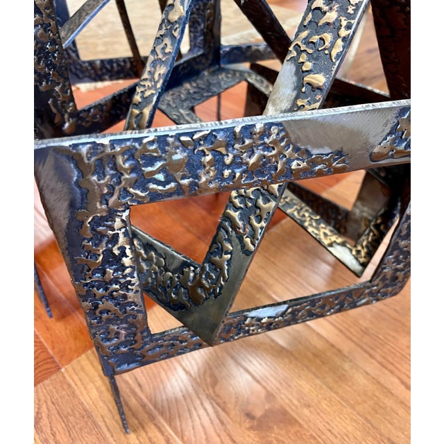 Mid Century Brutalist Sculptural Metal and Glass Coffee Table For Sale In New York - Image 6 of 8
