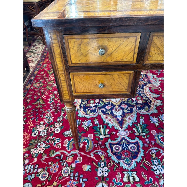 Neoclassical Mixed Wood Marquetry Italian Antique Writing Desk For Sale - Image 4 of 14