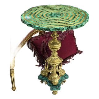 French Style Green Gold Coffee Table With Gold Details For Sale